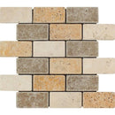 Mixed Travertine 2x4 Tumbled Mosaic Tile.