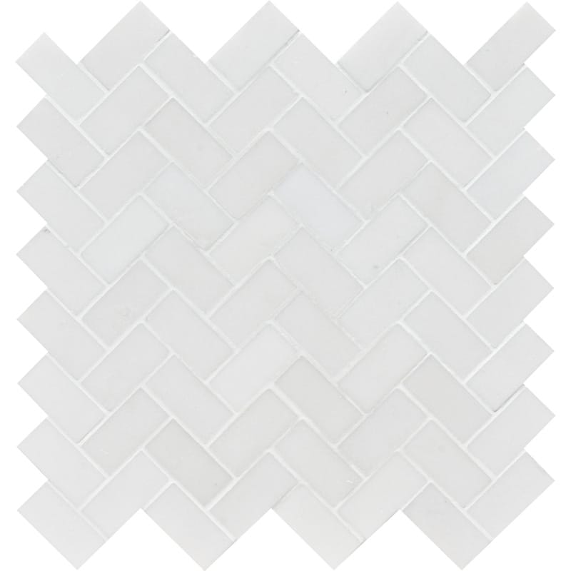 Mont Blanc White Marble 1x2 Herringbone Polished Mosaic Tile.