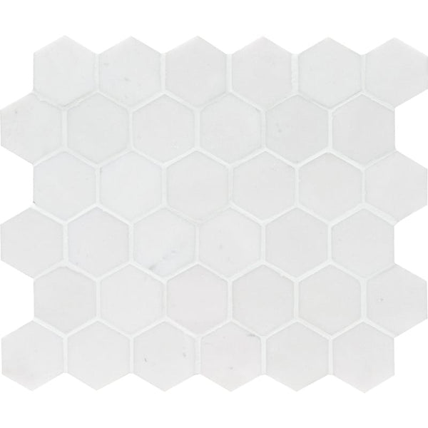 Mont Blanc White Marble 2x2 Hexagon Polished Mosaic Tile.