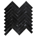Nero Marquina Marble 1x4 Herringbone Polished Mosaic Tile.