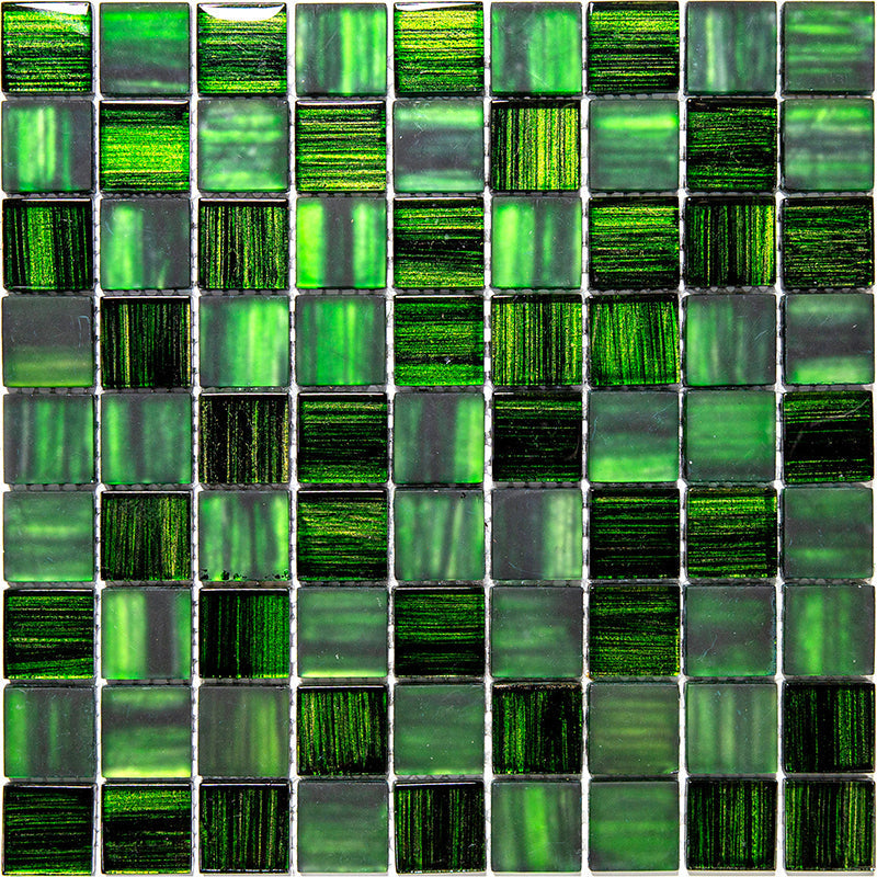 NETHERLANDS MONDRIAN EMERALD glass Mosaic Tile.