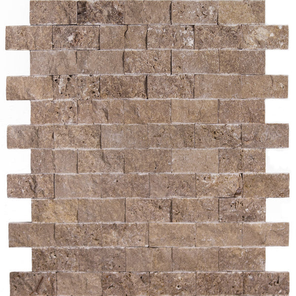 Noce Travertine 1x2 Split Face Mosaic Tile.