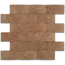 Noce Travertine 2x4 Wavy Honed Mosaic Tile.
