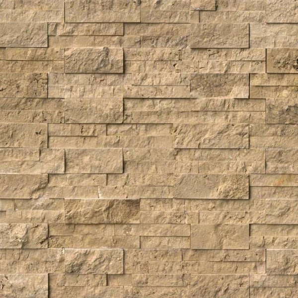 Noce Travertine 6x24 Stacked Stone Ledger Panel.