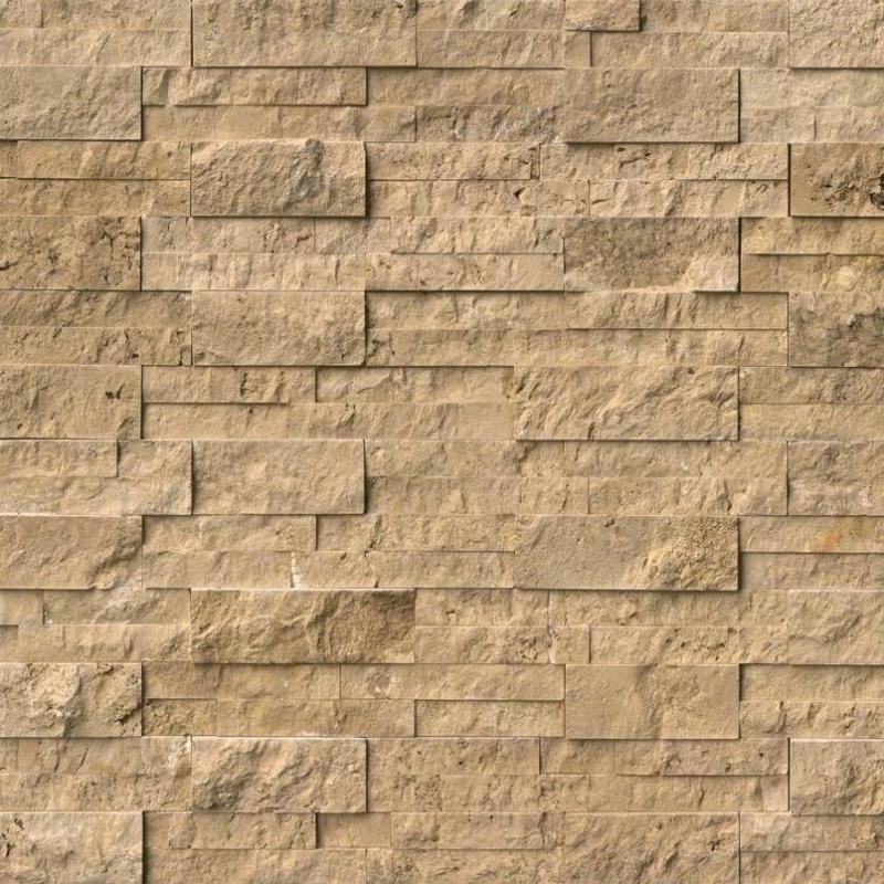 Noce Travertine 6x24 Stacked Stone Ledger Panel.
