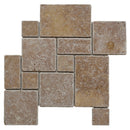 Noce Travertine Opus Mini Pattern Tumbled Mosaic Tile.