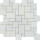 Oriental White Honed Marble Mini Versailles Pattern Mosaic Tile.