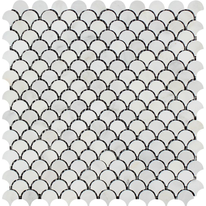 Oriental White Polished Marble Raindrop Mosaic Tile.