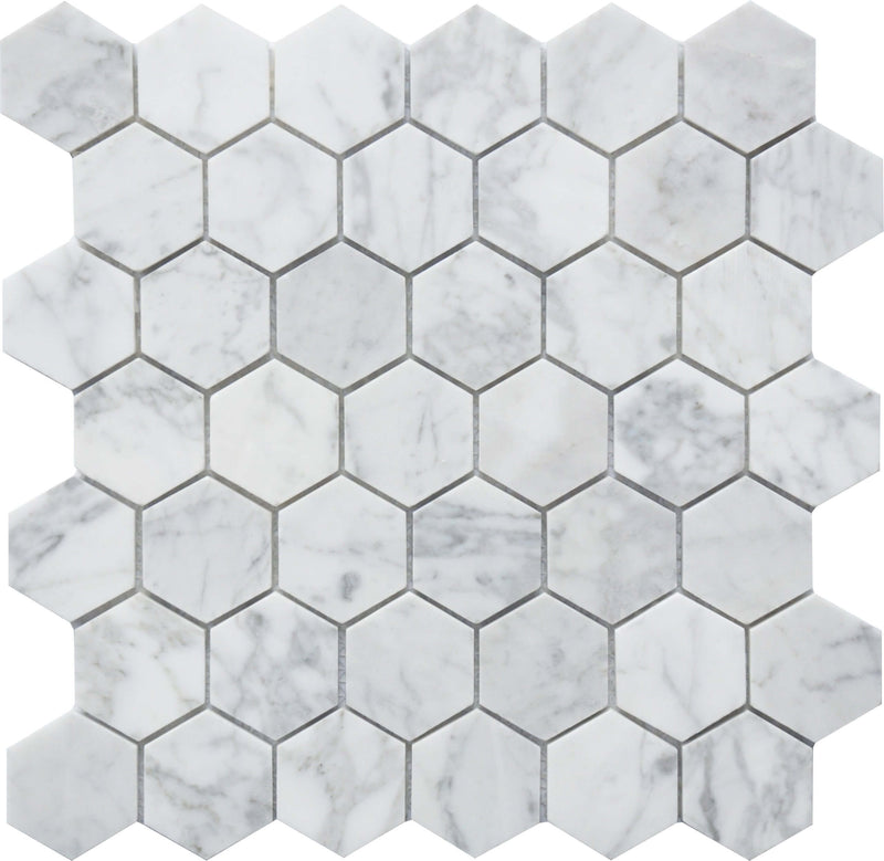 Rockart Carrara Marble 2x2 Hexagon 12x12 Porcelain Mosaic Tile.