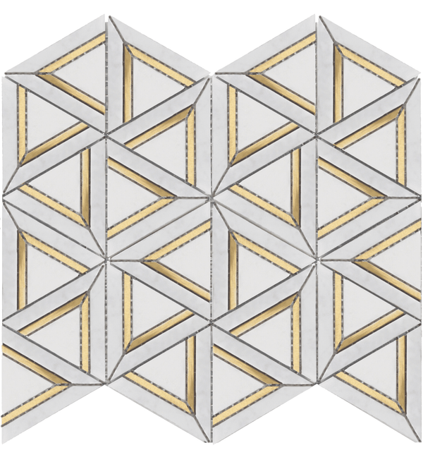 Rockart Carrara White Metal Geo 12x14 Marble Mosaic Tile.