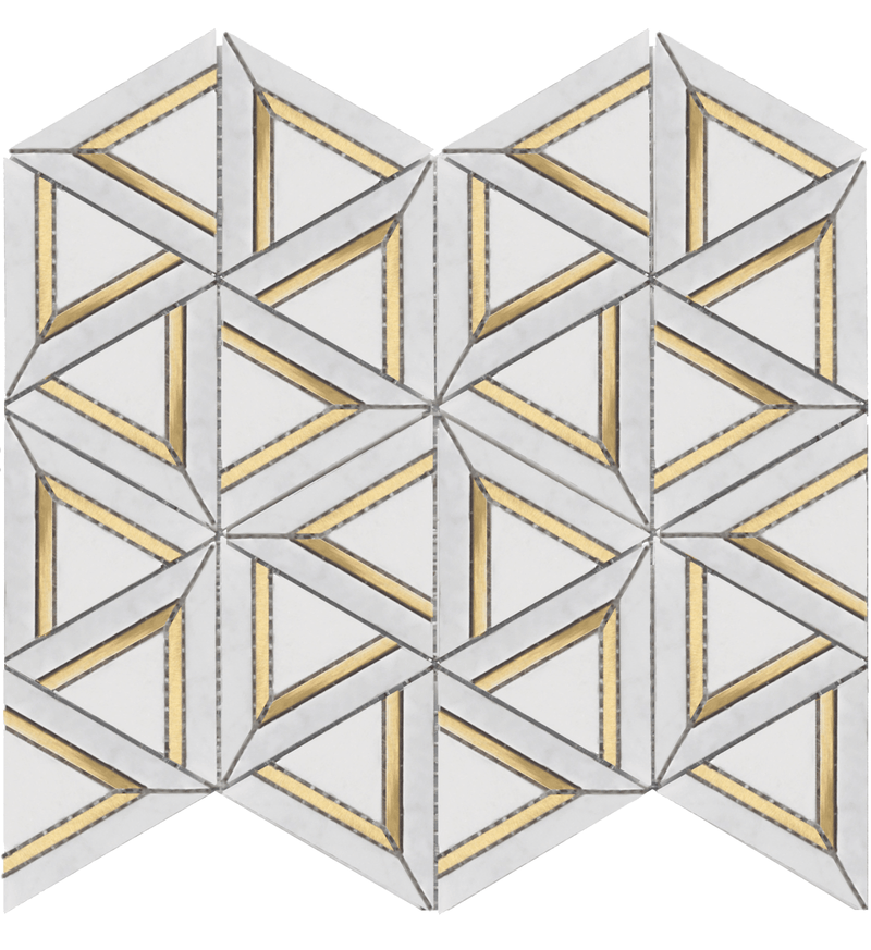 Rockart Carrara White Metal Geo 12x14 Marble Mosaic Tile.