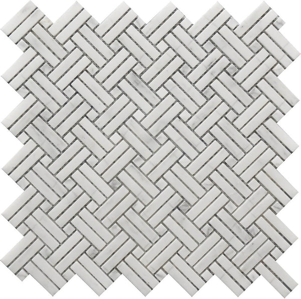 Rockart Crossed Basket Weave Marble Mosaic Tile.