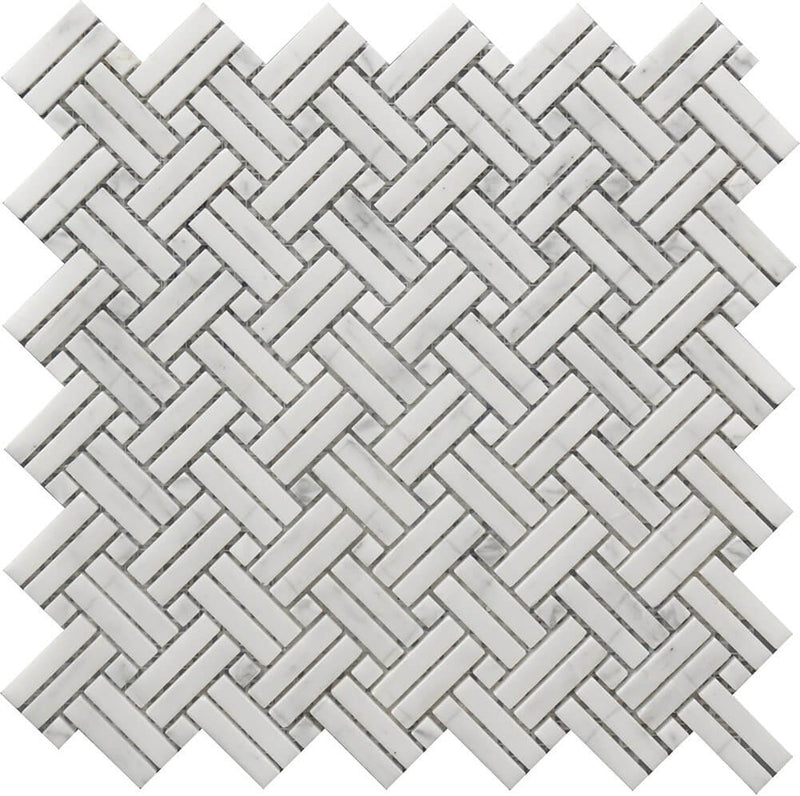 Rockart Crossed Basket Weave Marble Mosaic Tile.