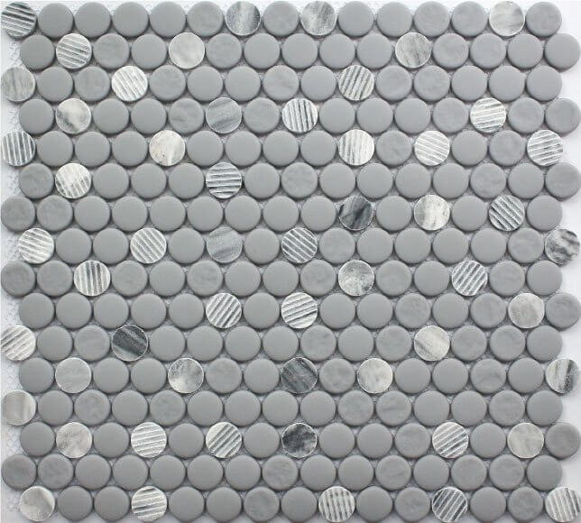 Rockart Gray Granite Penny Round 12x12 Mosaic Tile.