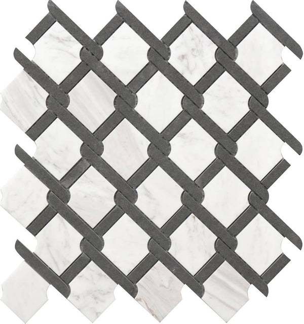 Rockart Medallion Bw Marble 12x12 Porcelain Mosaic Tile.
