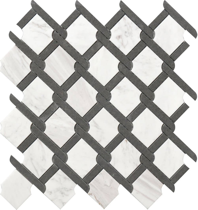 Rockart Medallion Bw Marble 12x12 Porcelain Mosaic Tile.