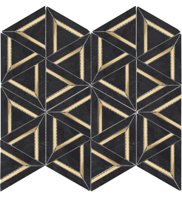 Rockart Nero Marquina Metal Geo 12x14 Marble Mosaic Tile.