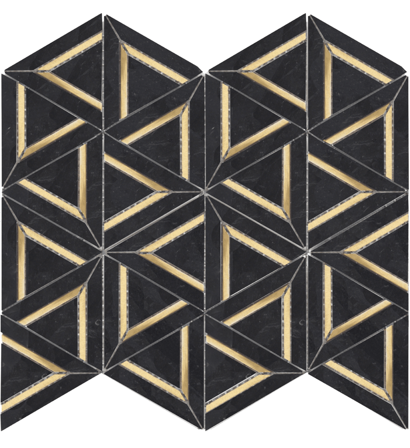 Rockart Nero Marquina Metal Geo 12x14 Marble Mosaic Tile.