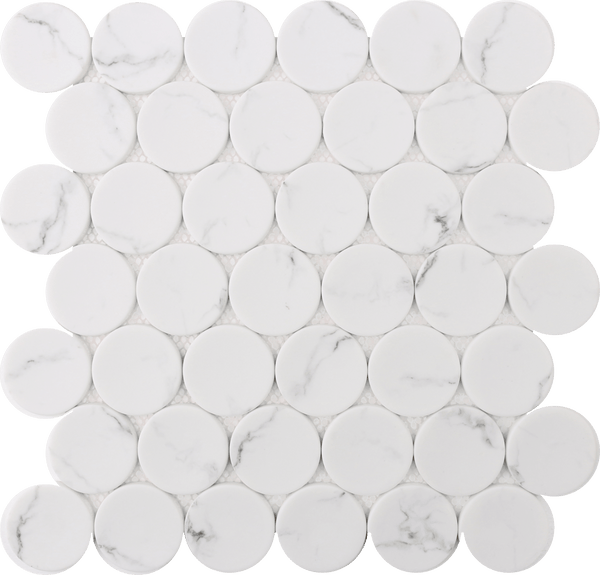 Rockart White Statuary Dots Marble Mosaic Tile.