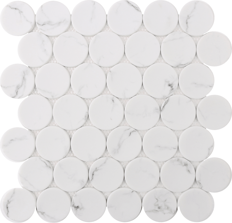 Rockart White Statuary Dots Marble Mosaic Tile.