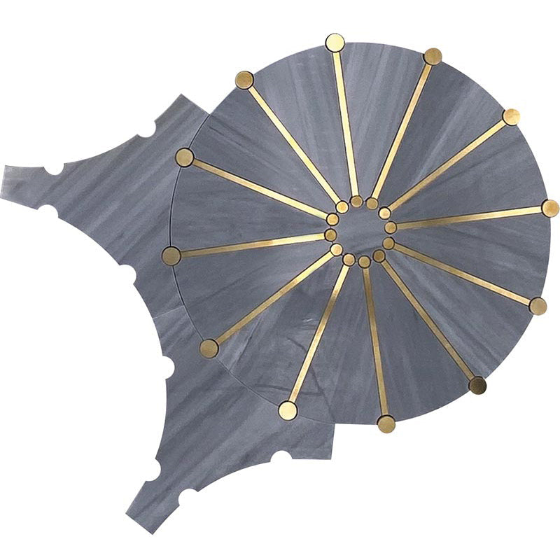 ROCKEFELLER Grey Sunburst Imperial Grey, Brass Mosaic Tile.