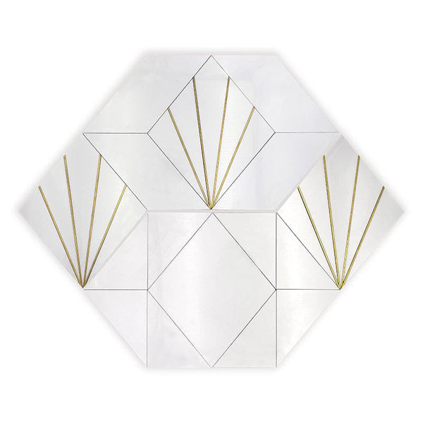 ROCKEFELLER White Crown Glassos, Brass Mosaic Tile.