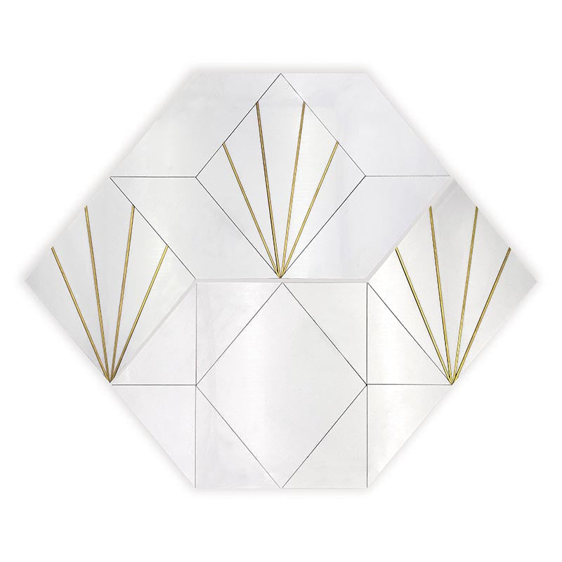 ROCKEFELLER White Crown Glassos, Brass Mosaic Tile.