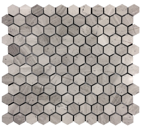 Savannah Wooden Nickels Wooden Gray Polished Mosaic Tile.