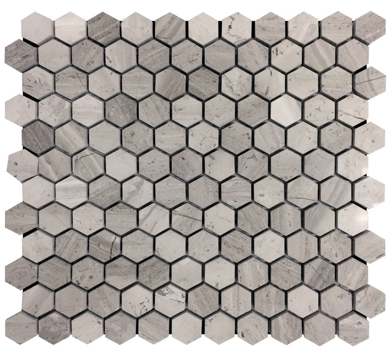 Savannah Wooden Nickels Wooden Gray Polished Mosaic Tile.