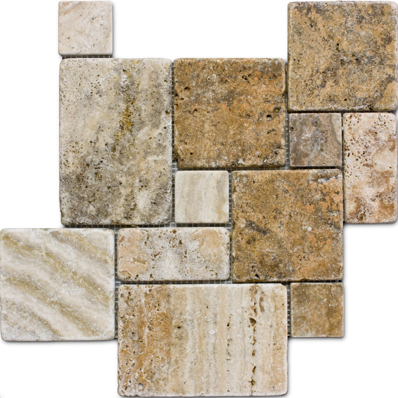 Scabos Opus Mini Pattern Tumbled Mosaic Tile | stoneandtiledepot.com