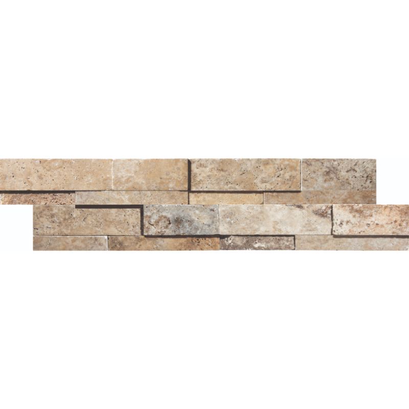 Scabos Travertine 6x24 3D Honed Stacked Stone Ledger Panel.