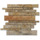 Scabos Travertine Random Strip Honed Mosaic Tile.