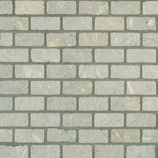 Seagrass Limestone 1x2 Tumbled Mosaic Tile.