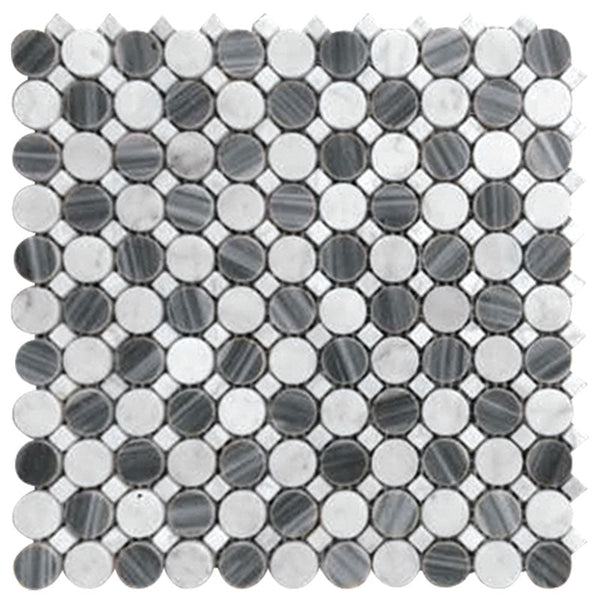 Seattle Bellevue Circle Bardiglio Nuvolato/bianco Carrara Mosaic Tile.