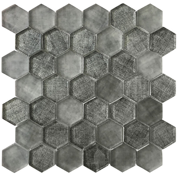 SIERRA GRAPHITE LINEN HEx Glass Mosaic Tile.