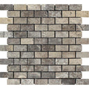 Silver Travertine 1x2 Tumbled Mosaic Tile.