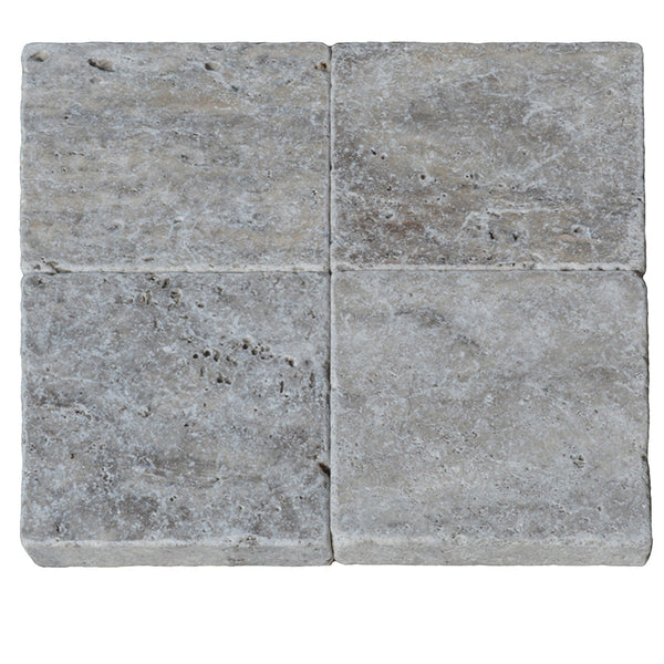 Silver Travertine 6x6 3cm Paver Tumbled.