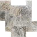 Silver Travertine Brushed and Chiseled Versailles Pattern Tile.