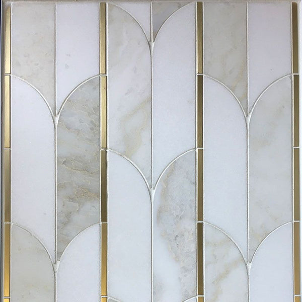 Thassos Cloud Nine Marble Brass Polished Mosaic Tile.