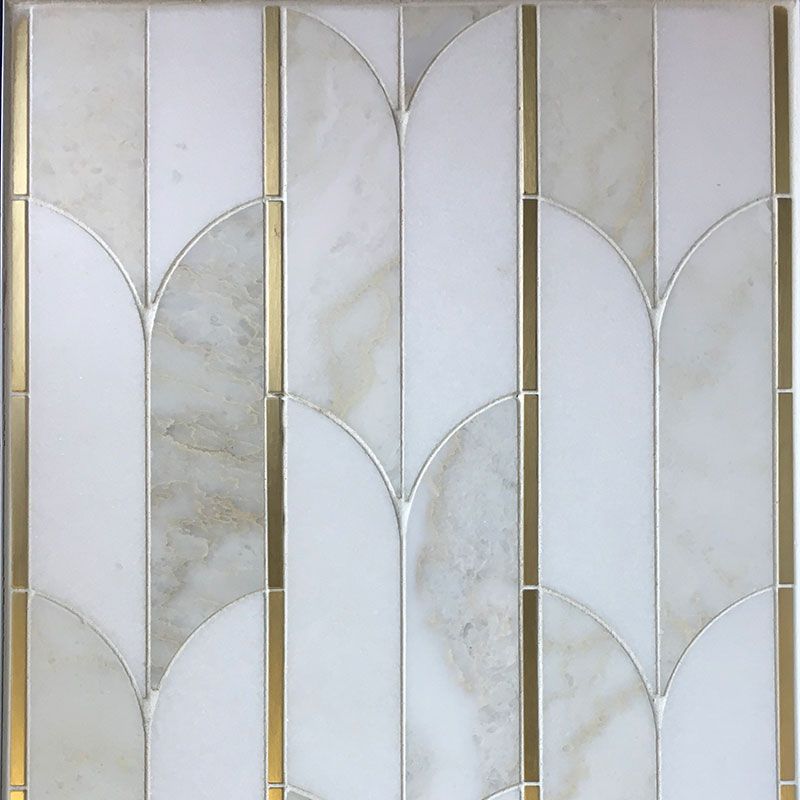 Thassos Cloud Nine Marble Brass Polished Mosaic Tile.