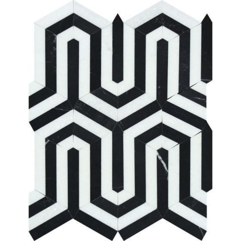 Thassos White and Black Marble Berlinetta Honed Mosaic Tile.