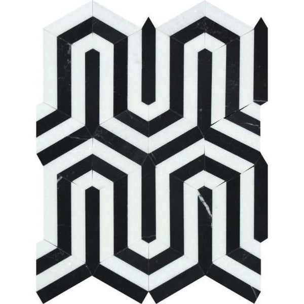 Thassos White and Black Marble Berlinetta Polished Mosaic Tile.