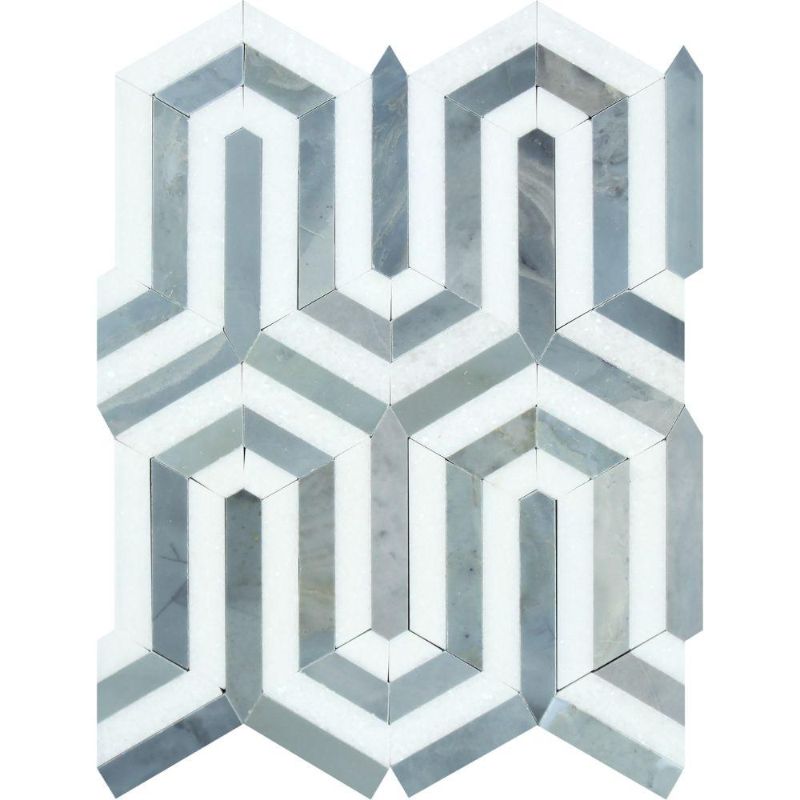 Thassos White and Blue Marble Berlinetta Honed Mosaic Tile.