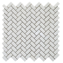 Thassos White Marble 1x2 Herringbone Honed Mosaic Tile.