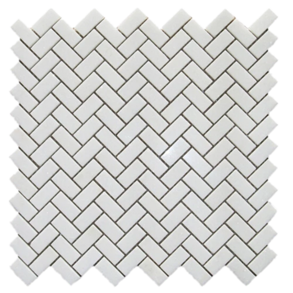 Thassos White Marble 1x2 Herringbone Honed Mosaic Tile.