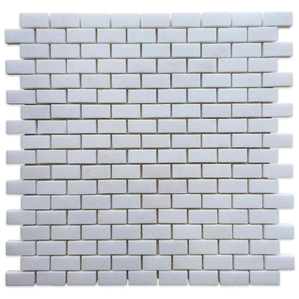 Thassos White Marble 5/8x1 1/4 Polished Mini Brick Mosaic Tile.