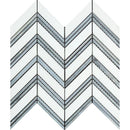 Thassos White Marble Chevron with Blue Strips Polished Mosaic Tile.