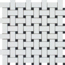 Thassos White Marble Honed Basketweave with Black Dots Mosaic Tile.