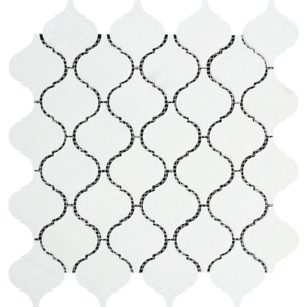 Thassos White Marble Lantern (Arabesque) Honed Mosaic Tile.