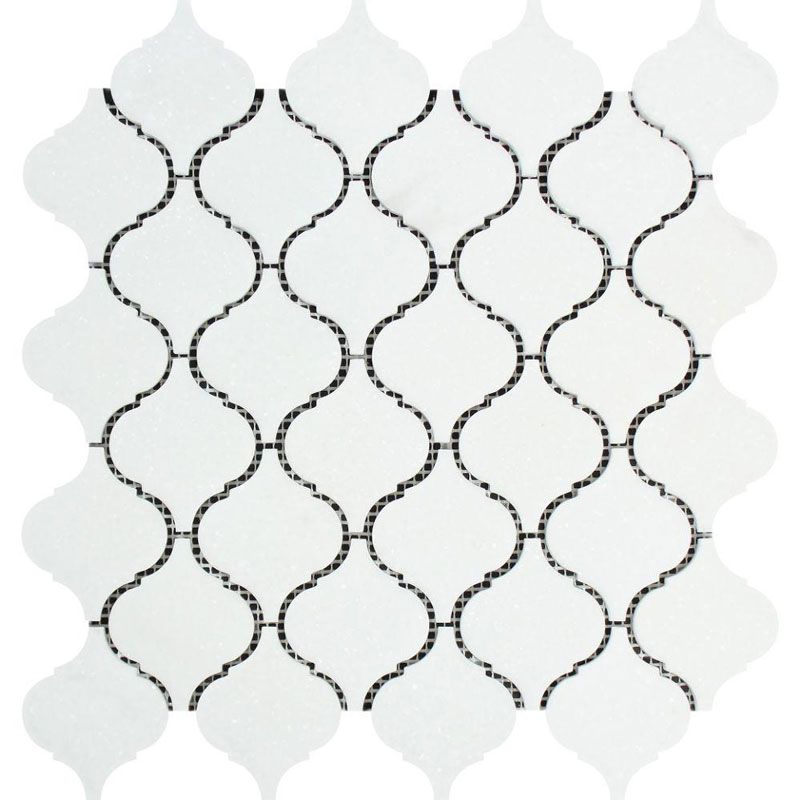 Thassos White Marble Lantern (Arabesque) Polished Mosaic Tile.